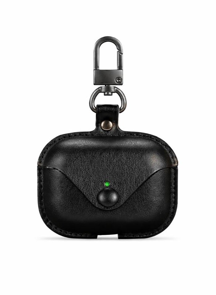 Leather Case for AirPods Pro 3rd Generation with Keychain | Protective Cover, Shockproof, Scratch Resistant, Charging Indicator Visible – Black